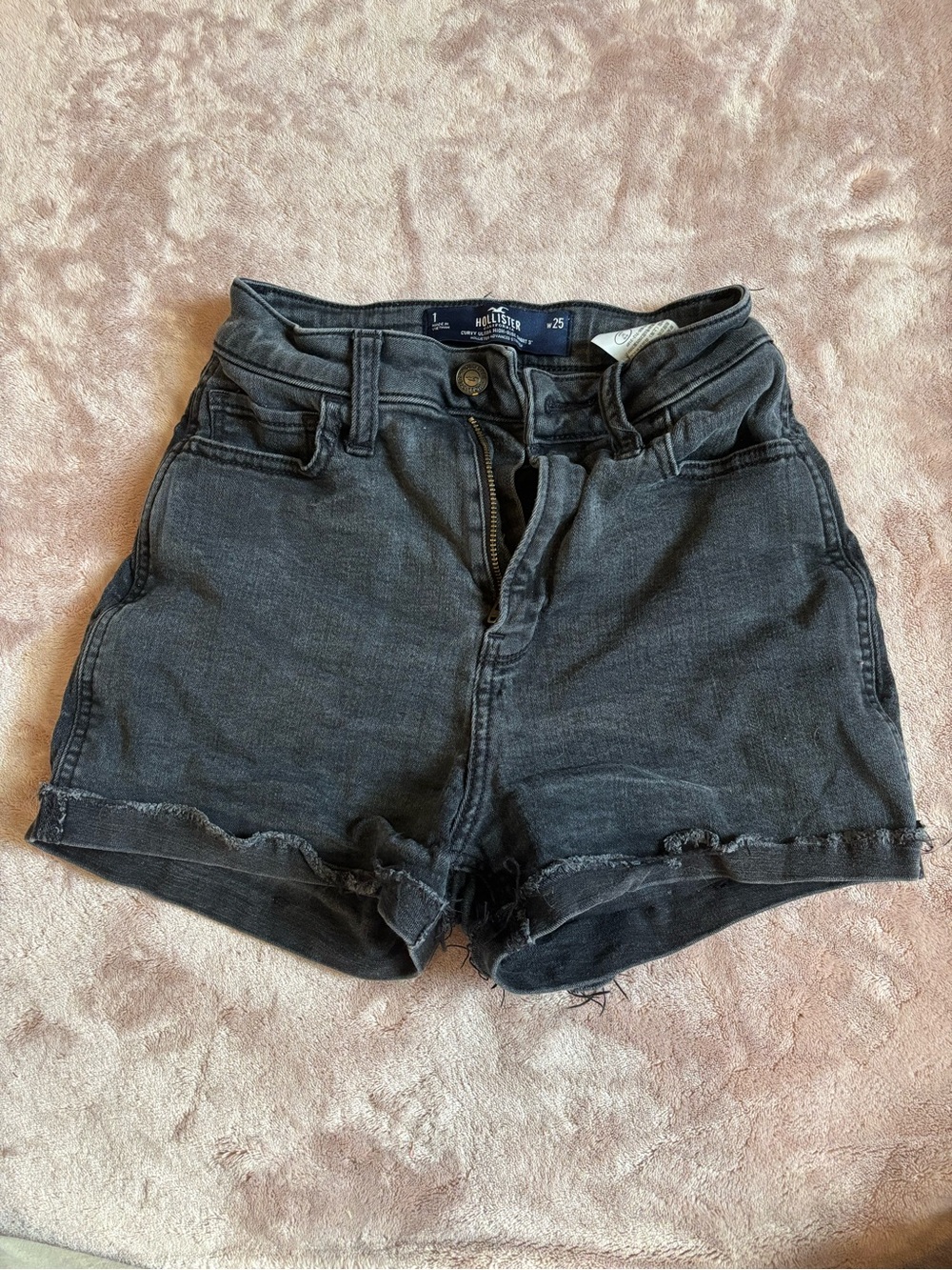 Hollister Washed Black High-Rise Frayed Denim Shorts
